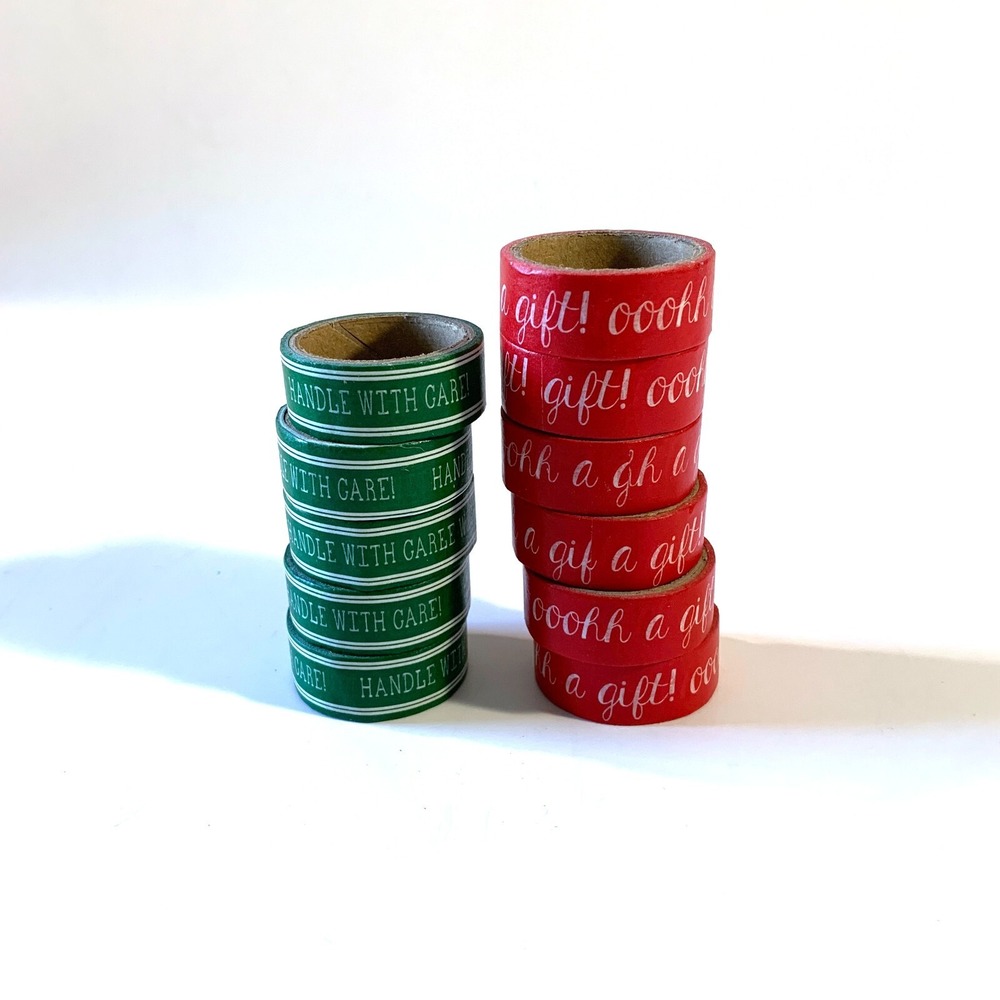 Holiday Christmas Washi Tape 6 Red Ooohh a Gift! 5 Green Handle with Care! 10 ft